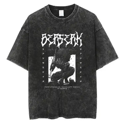 Japanese Anime Berserk Retro Washed T-shirt Men and Women New Summer Harajuku Clothing Casual Round Neck Short Sleeved Top