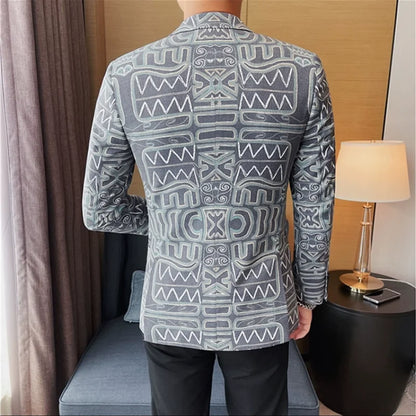 High Quality Men's Printed Suit Jacket for Men Autumnn Fashion Slim Fit Casual Business Blazers Wedding Social Dress Coats 4XL-M