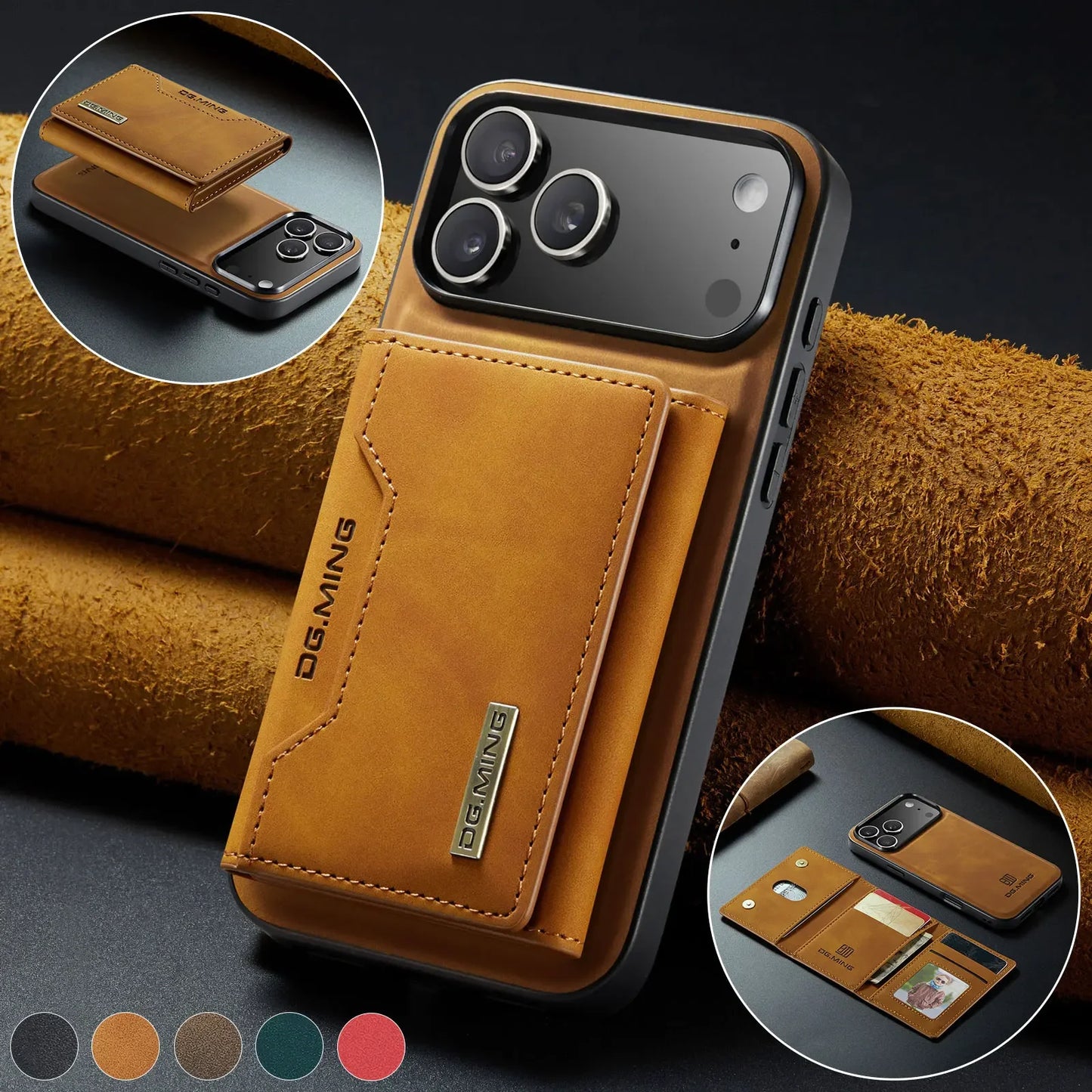 Luxury Leather Phone Case for IPhone 17 Pro Max Air16E 16 14 15 Plus 13 12 11 Pro Max Magnetic Detachable Card Stand Wallet