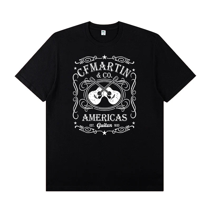 Martin Martin Guitarist Costume Rock Band T-shirt Men's Short Sleeve Instrument Print Cotton T-shirt Summer Clothing Tops Tee