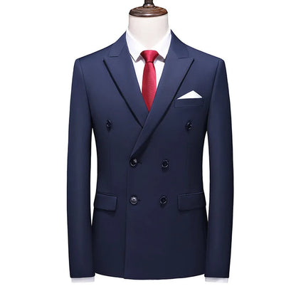 17 Colors Men Fashion Double Breasted Suit Jacket Korean Classic Solid Color Formal Business Office Slim Casual Wedding Blazers