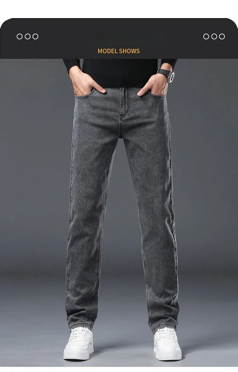 Men's New Stretch Straight Jeans Business Versatile Trendy Youth Casual Regular Long Pants for Spring Autumn Male Denim Trousers