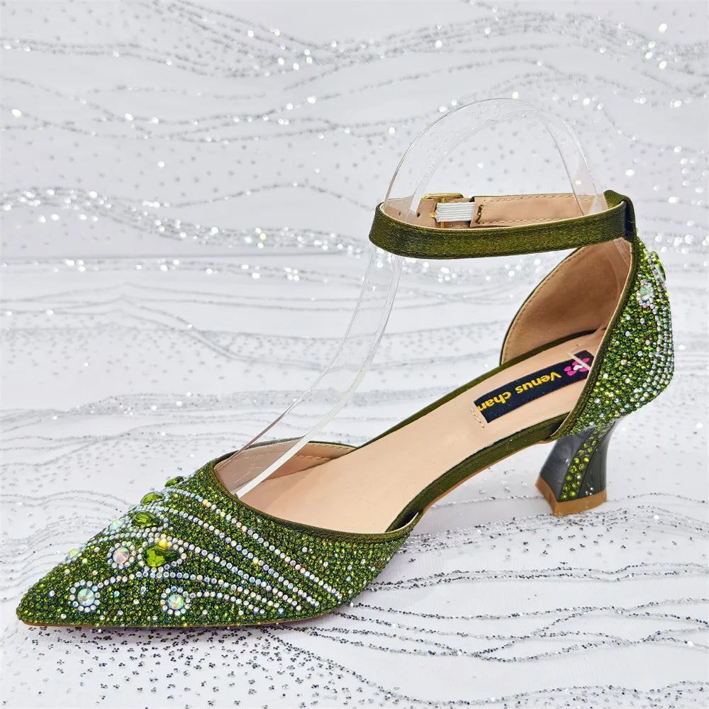 Elegant Italian Design Pointy Heels with Rhinestone-Embellished Laurel Shape - Comfortable & Durable for Every Occasion
