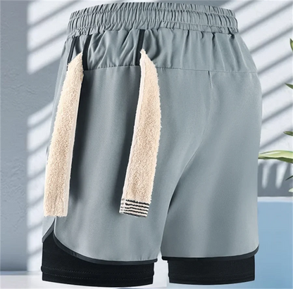 Men Fitness Built-in pocket sports Shorts Summer 2 In 1 Quick Dry Gym Beach shorts Running Double-deck Shorts Outdoor sweatpants