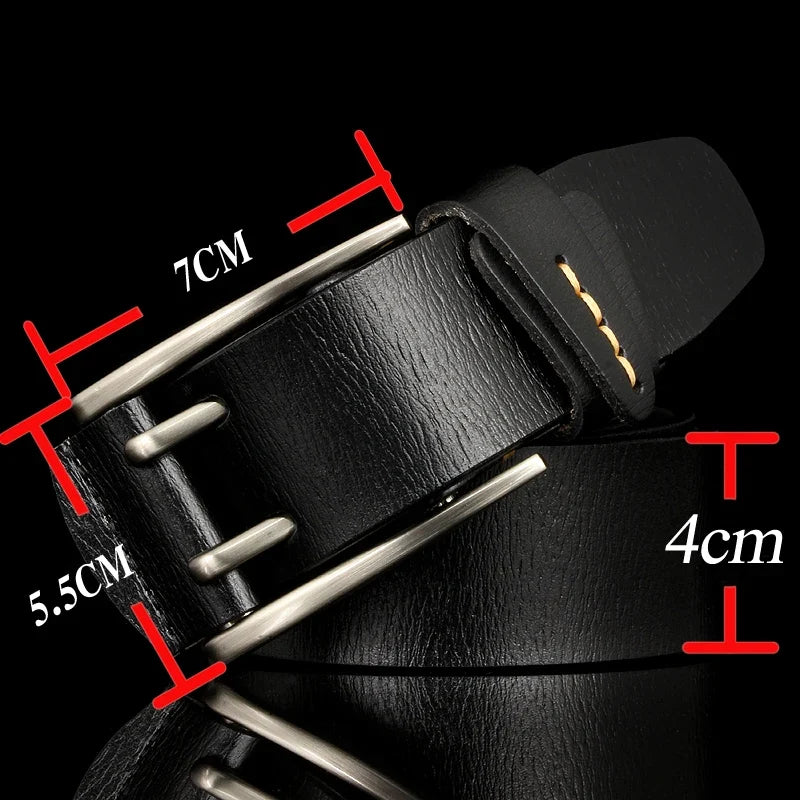 4 CM Width Fashion British Style Double Pin Buckle High Quality Genuine Leather Belt For Men Casual Jeans Waistbands Strap