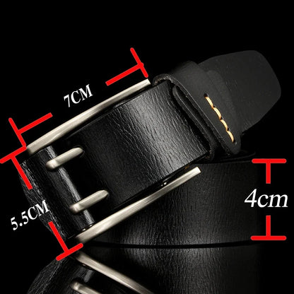 4 CM Width Fashion British Style Double Pin Buckle High Quality Genuine Leather Belt For Men Casual Jeans Waistbands Strap