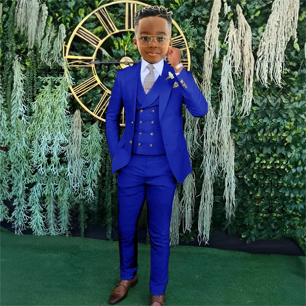 Fashionable Boys Suit Set 3 Pieces Jacket Vest Pants Banquet Party Outfit Elegant Children's Tuxedo Wedding Guest Clothes 2-20T