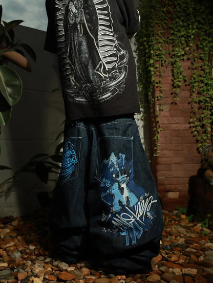 Y2K American Jeans Mens Oversized Retro Hip-Hop Wide-Leg Pants Harajuku Trend Rock Women Straight Pants
