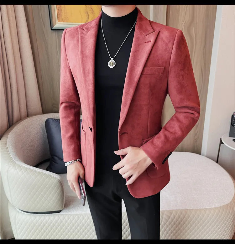 Classics Autumn Winter Suede Suit Jackets Fashion New Solid Slim Fit Business Office Social Blazer Wedding Top Mens Clothing 4XL