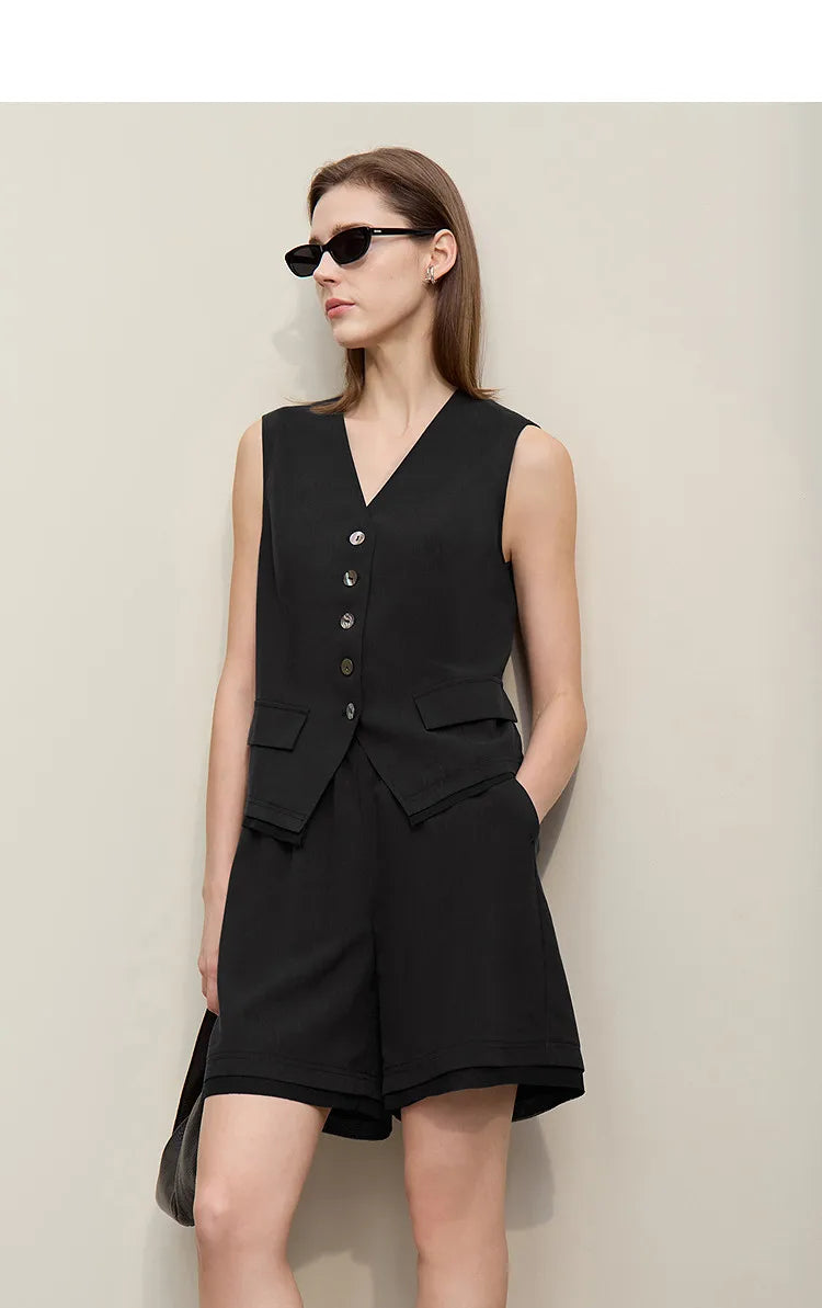Women's Vest 2026 Summer New Casual Sleeveless Short Jacket Versatile Office Separate Straight Women's Shorts 12622042
