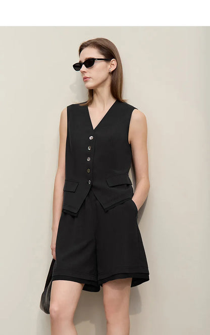 Women's Vest 2026 Summer New Casual Sleeveless Short Jacket Versatile Office Separate Straight Women's Shorts 12622042