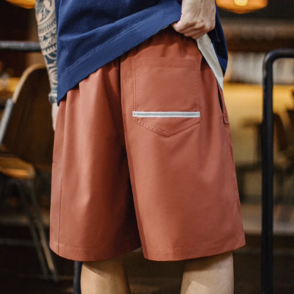Men's Outdoor Casual Cargo Shorts Elastic Waist Drawstring Shorts with Reflective Strip and Multiple Pockets Loose Bottoms