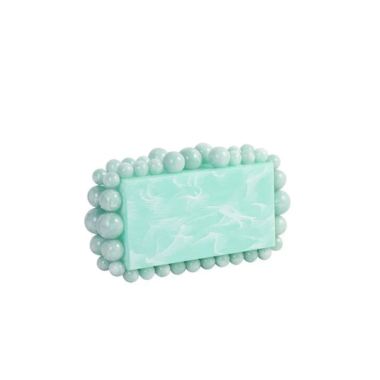 Fashion Women Acrylic Turquoise Evening Clutch Bag Small Pearls Party Black Designer Day Purse Crossbody Chain