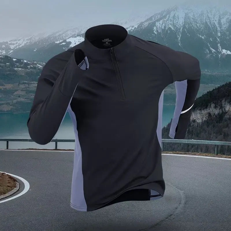 Sports quick drying long sleeved men's 2025 autumn and winter warm running T-shirt with half zipper top for outdoor cycling trai
