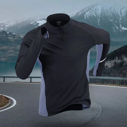 Sports quick drying long sleeved men's 2025 autumn and winter warm running T-shirt with half zipper top for outdoor cycling trai