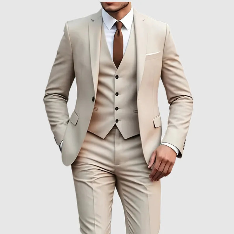 New Beige Suit Men Business Tuxedos Formal 3/2/1 Piece Dress Single Breasted Groom Groomsman Prom Wedding Party