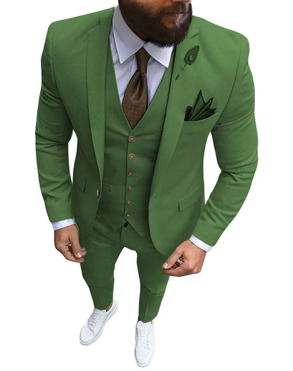 Khaki Men's Suits  Formal Business Notch Lapel Slim Fit Tuxedo Best Man Blazer For Wedding(Blazer+Vest+Pants)