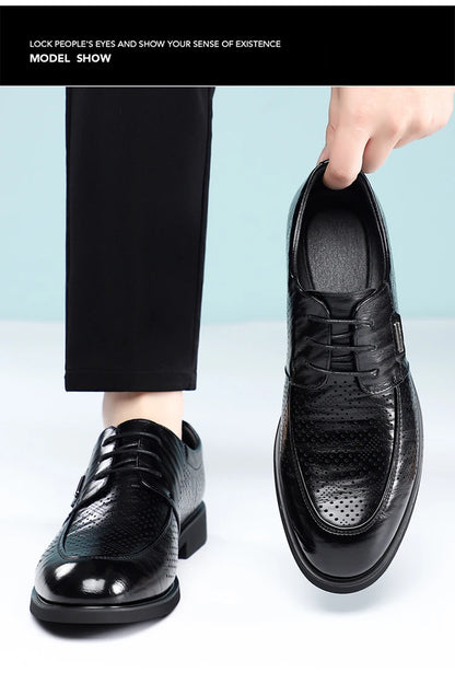 Men's Summer Breathable Leather Shoes Comfortable Soft Bottom Hollow Design Business Formal Derby Shoes British Style-SJ551-1