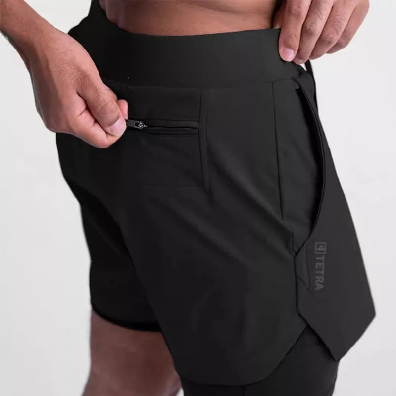 Mens Quick Dry 2 in 1 Double-deck Shorts Gym Fitness Basketball Jogger Short Pants Summer Sports Workout Bottoms Sweatpants