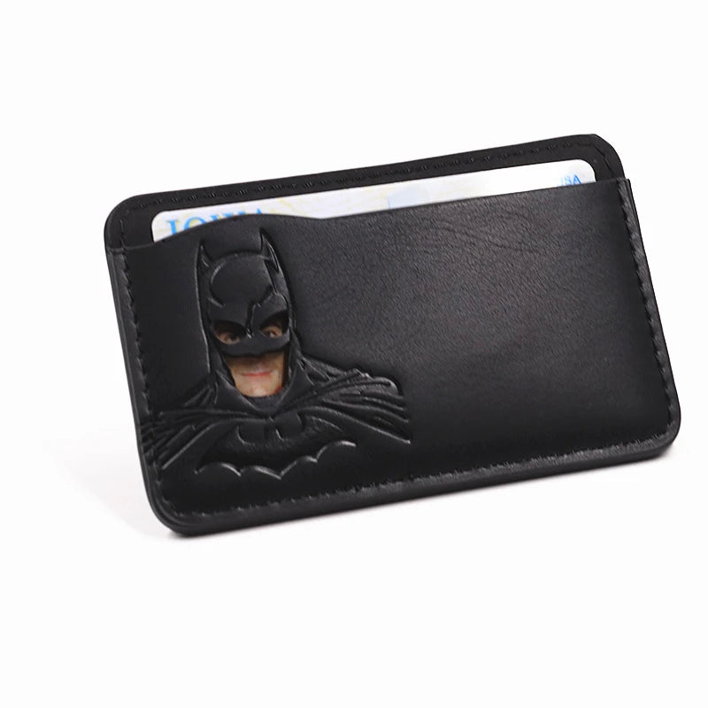 Leather Bat ID Wallet For Men Slim Card Holder Case Cover With Cutout Superhero Face Eyes Mask Gift For Teens Boy Friend Husband