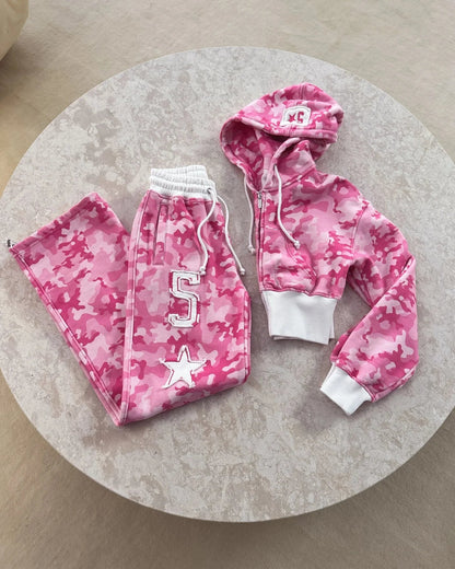 Pink Letter Graphic Zipper Sportswear Clothes  Y2K FashionWomen's Casual Short Top Set Sweatshirt Loose Sport Pants