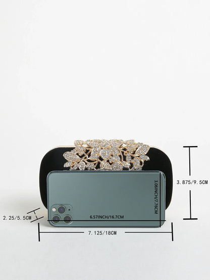 Rhinestone Clutch Bag with Crystal Floral Clasp Women Evening Handbag Formal Party Purse