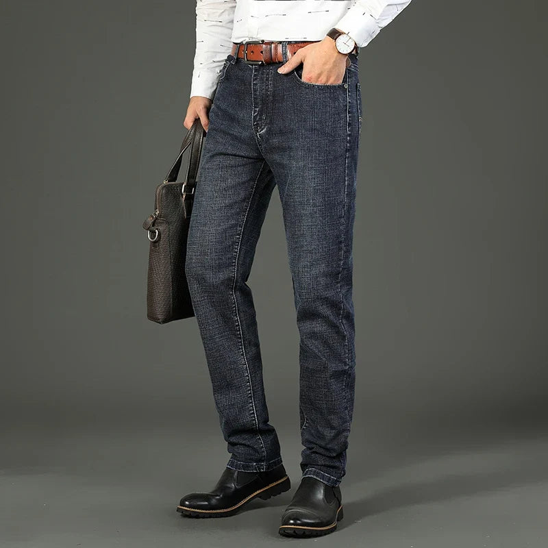 Business Men's Jeans Casual Straight Stretch Fashion Classic Blue Work Denim Trousers Male WTHINLEE Brand Clothing Size 28-40