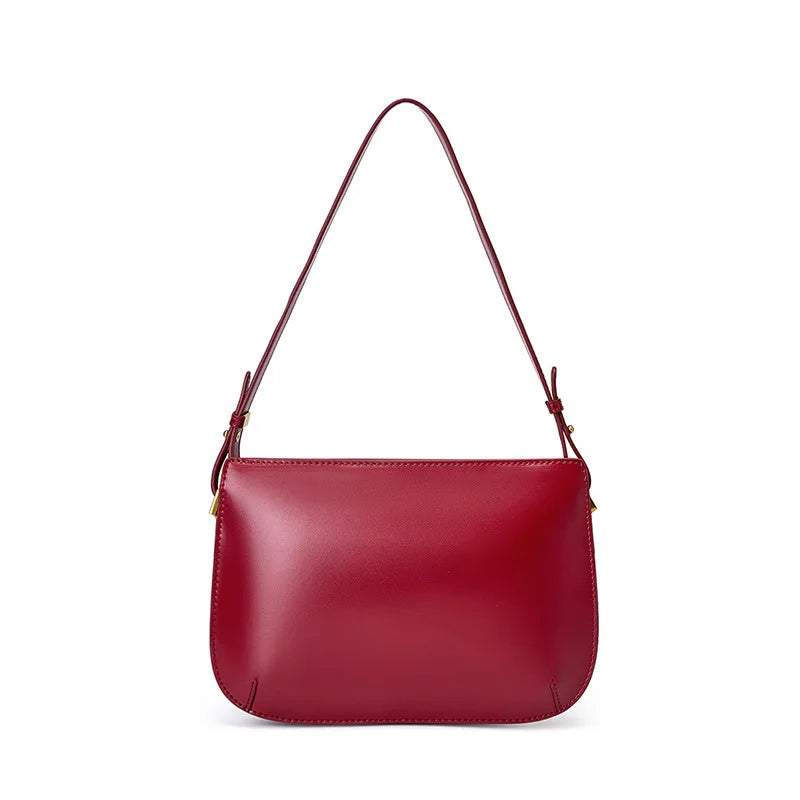Genuine leather red shoulder bag woman minimalist crossbody bag cowhide luxury handbags female luxury bag armpit bag