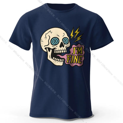Men's I Am Fine Printed T-Shirt 100% Cotton Oversized Sarcastic Graphic Tees for Women Summer Tops Mood Streetwear