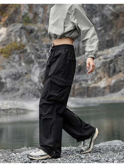 Autumn Hiking Pants Elastic Waist Outdoor Waterproof Camping Trousers Women Large Pocket Breathable Mountaineering Cargo Pants