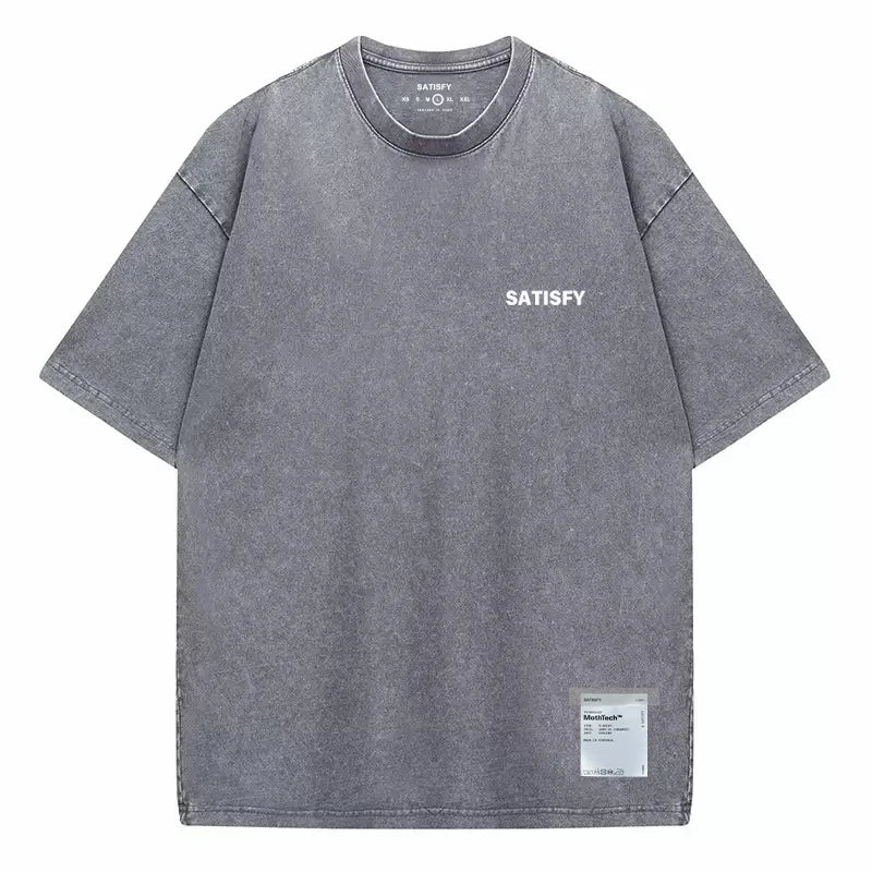 Trendy SATISFY Running MothTech Muscle Round Neck Distressed Pure Cotton Printed Short Sleeve T-shirt Casual Loose Fit Youth ...