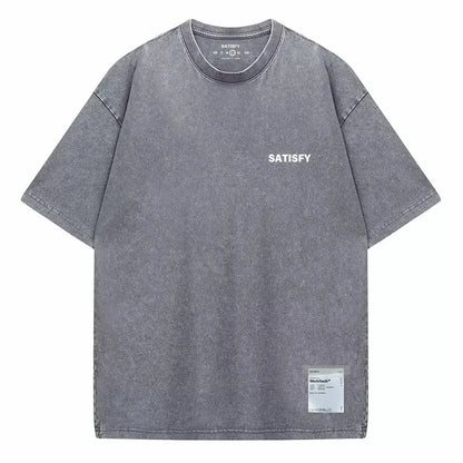 Trendy SATISFY Running MothTech Muscle Round Neck Distressed Pure Cotton Printed Short Sleeve T-shirt Casual Loose Fit Youth ...
