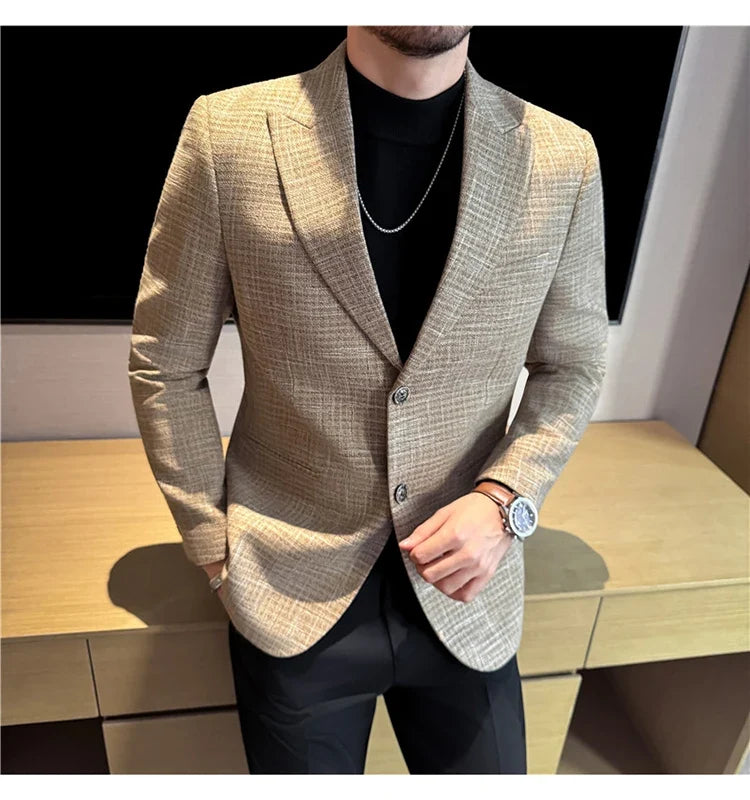 Autumn Winter Thick Wool Plaid Suit Jacket 2025 New Men's Slim Fit Casual Fashion Formal Business Socia Party Jacket Coats