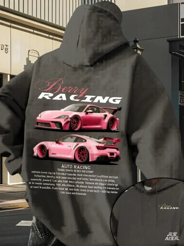 2026 Men's Car Print Hoodie Y2K Streetwear Fashion Hooded Sweatshirt Casual Comfortable Pullover Top