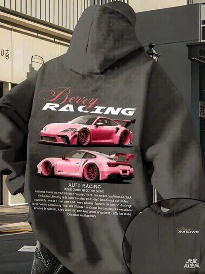 2026 Men's Car Print Hoodie Y2K Streetwear Fashion Hooded Sweatshirt Casual Comfortable Pullover Top