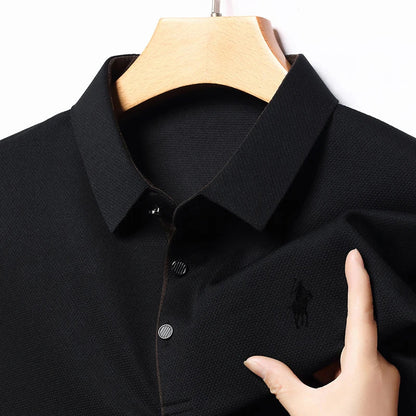 2025 Latest Autumn New Men's Long Sleeve Polo Shirt Middle Aged Business Comfortable Solid Color Men's Collar T-shirt