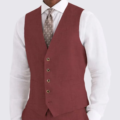 Men‘s  Linen  Waistcoat Single Breasted V Neck Suit Vest Adjustable Back  Slim Fit Casual Wedding Formal  Gentleman For Beach