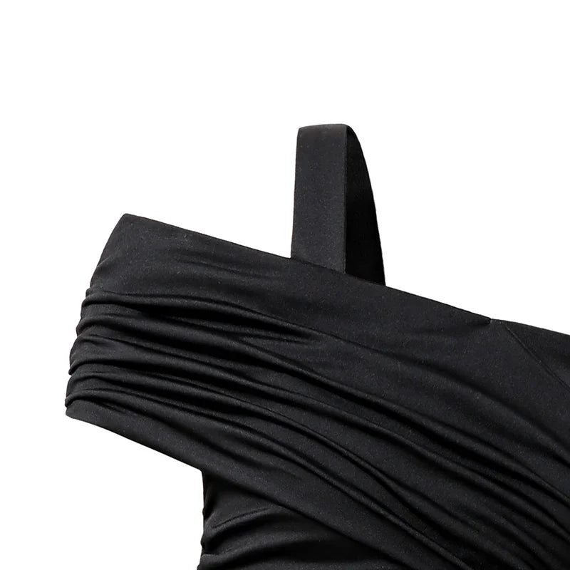 Kids Dress For Girls Black Solid Color Sling Short Sleeve Ruched Tiered Dress 8-12 Years Summer Frenchy Simple Style Elegant