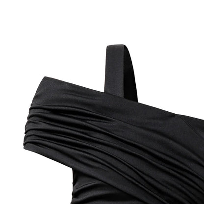 Kids Dress For Girls Black Solid Color Sling Short Sleeve Ruched Tiered Dress 8-12 Years Summer Frenchy Simple Style Elegant