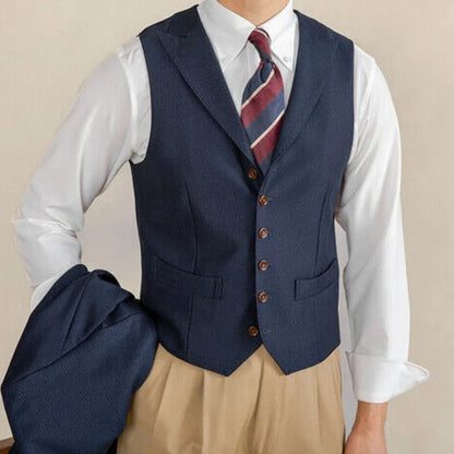 Men Vest White Collar Vintage With Lapel Single Button Waistcoat For Wedding Groom Banquet Temperament Slim Men Suit Vest