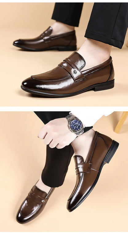 2026 Spring New Men's Glossy Leather Loafers Slip-On Business Casual Dress Shoes Male Non-slip Formal Office Shoes for Man