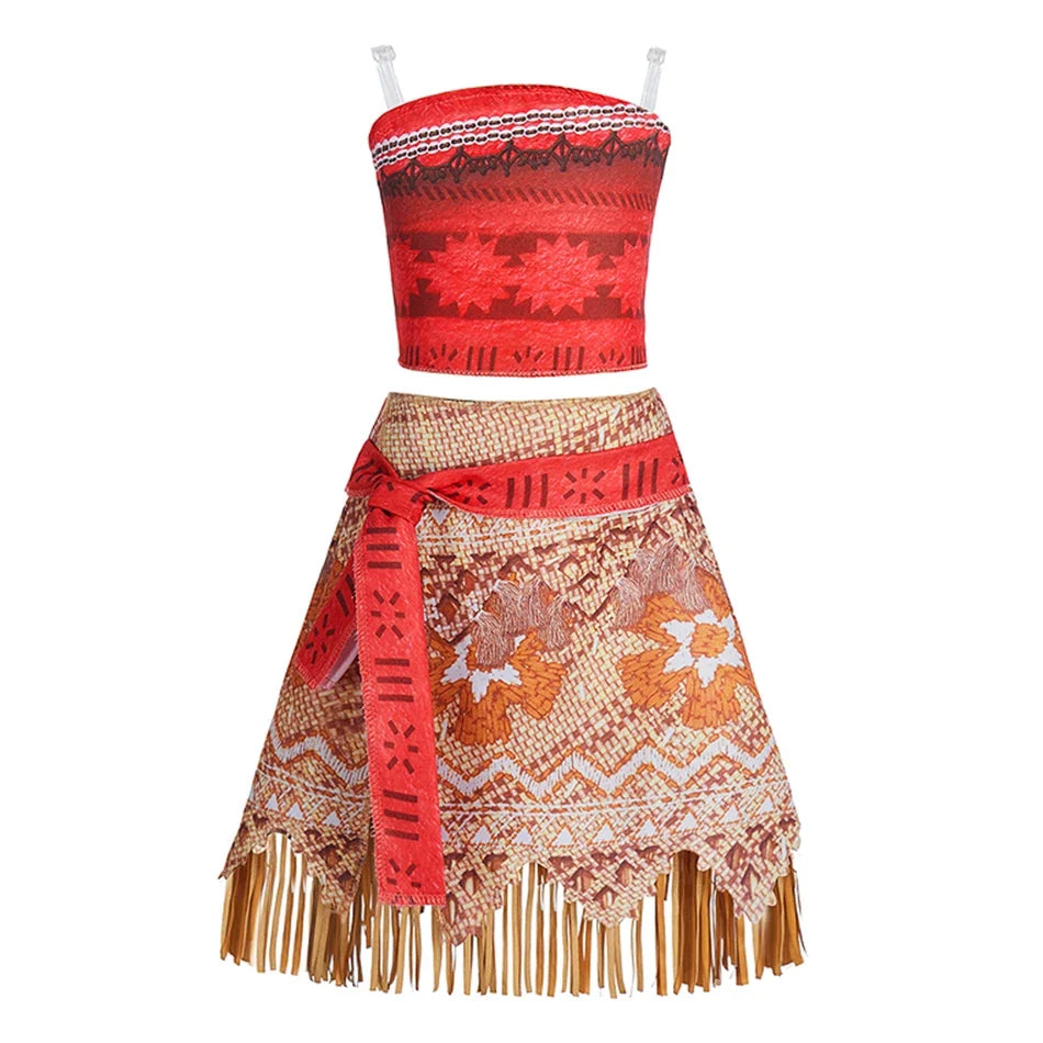 New Moana 2 Dress for Girl Vaiana Cosplay Clothes Kids Single Shoulder Princess Costume Children Halloween Carnival Party Outfit
