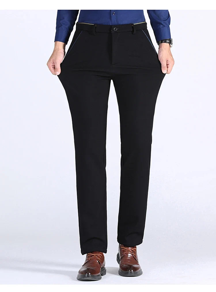 2025 Winter New Thickened Straight Slim Warm Business Casual Office Male Velvet Trousers Classic Men's Fleece Casual Pants
