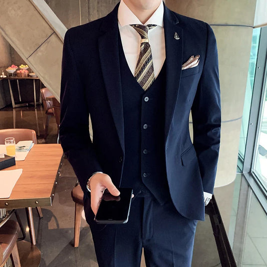 Men's 2025 Three-Piece Suit Set Casual Business Wedding Banquet Outfit Handsome M-4XL Stylish Combination with Vest And Trousers