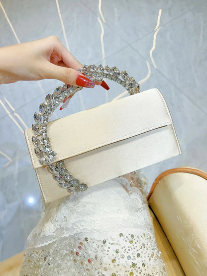 Luxury Satin Metal Handheld Women Handbag Crystal Shiny Rhinestones Diamond Evening Bags Wedding Party Clutch Purse Shoulder Bag