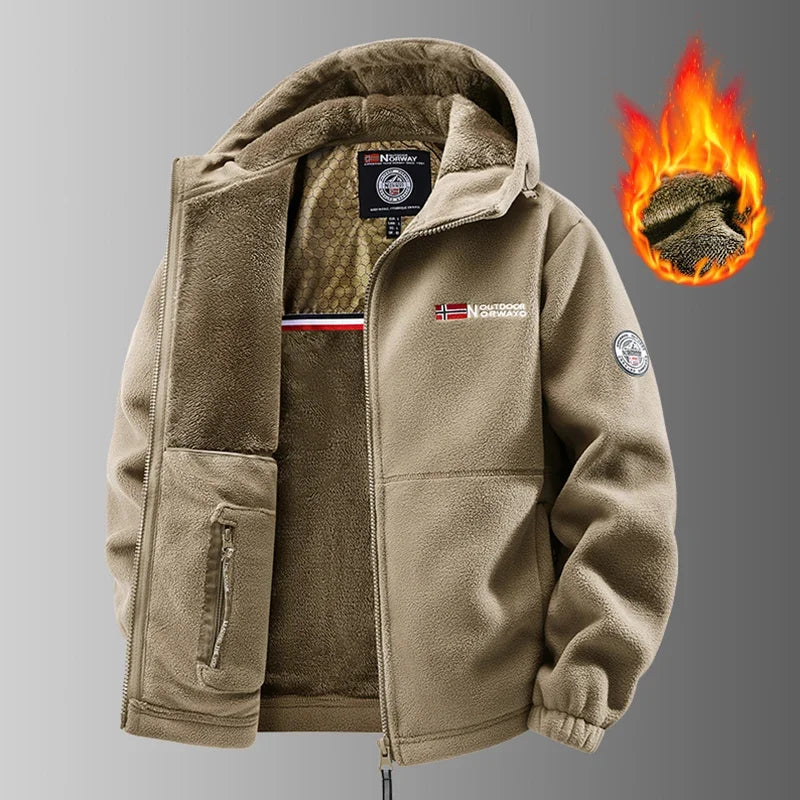 Winter Fleece Jacket Men Casual Thickened Wool Coat Athleisure Design Warm Fashion Hooded Jackets Snow Ski Suit Tactical Coat