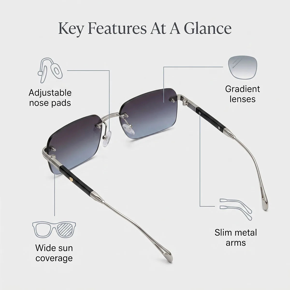 Square Sunglass Men Luxury Rimless Sunglasses Women Vintage Vacation Fashion Glasses Lunette Soleil Femme Gafas De Sol Hombre