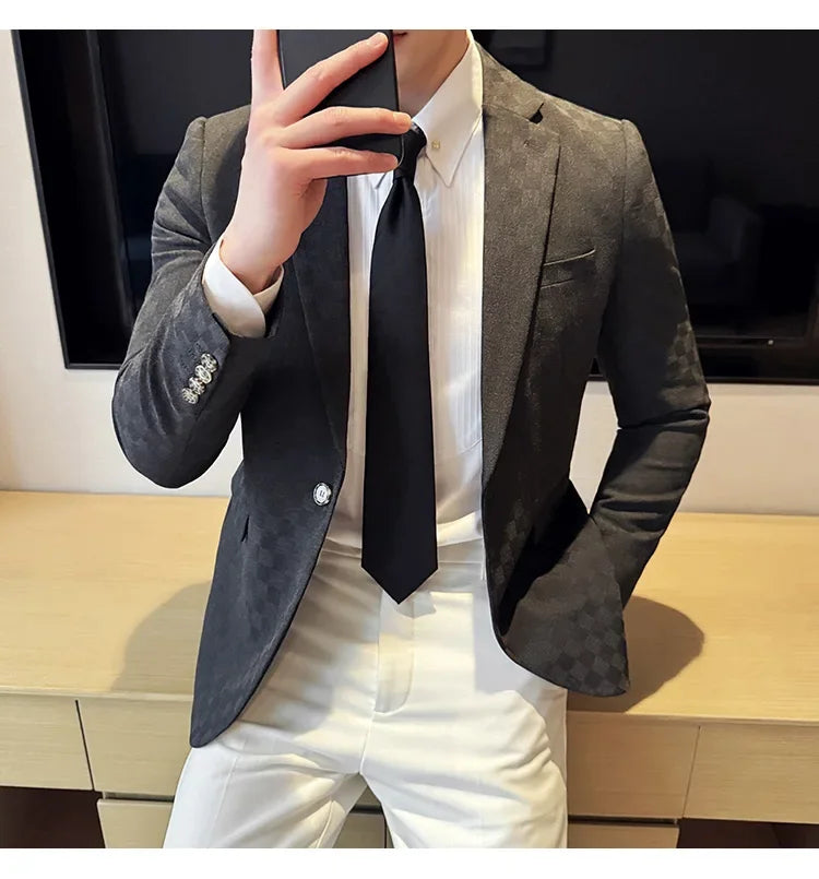 2025 Spring Plaid Blazers Coats 6 Color Fashion Luxury Business Slim Fit Social Suit Jacket Formal Wedding Prom Tuxedo 5XL-M