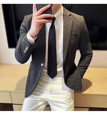 2025 Spring Plaid Blazers Coats 6 Color Fashion Luxury Business Slim Fit Social Suit Jacket Formal Wedding Prom Tuxedo 5XL-M