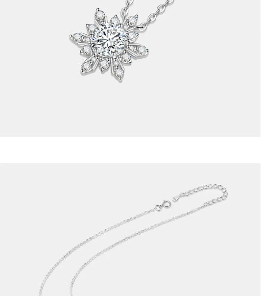 1CT moissanite necklace for women S925 pure silver snowflake design laboratory diamond pendant luxury party jewelry